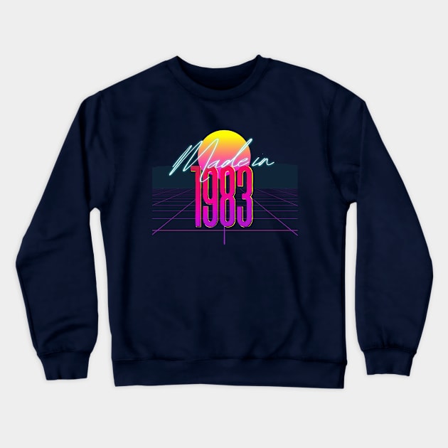 Made In 1983 ∆∆∆ VHS Retro Outrun Birthday Design Crewneck Sweatshirt by DankFutura